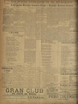 ‘Los Jueves Literarios de El Telégrafo' 4 de agosto 1921